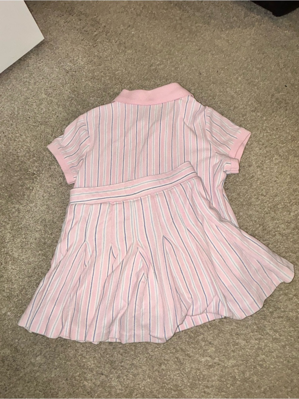 Polo by Ralph Lauren Light Pink White Blue Striped Girls Polo Top & Skort Set - Picture 4 of 8